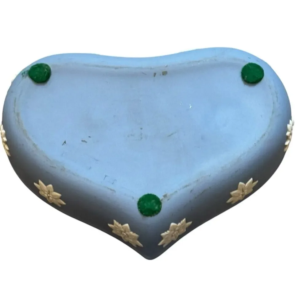 Vintage 1980s Heart Shaped Wedgwood Blue Jasperware Trinket Box